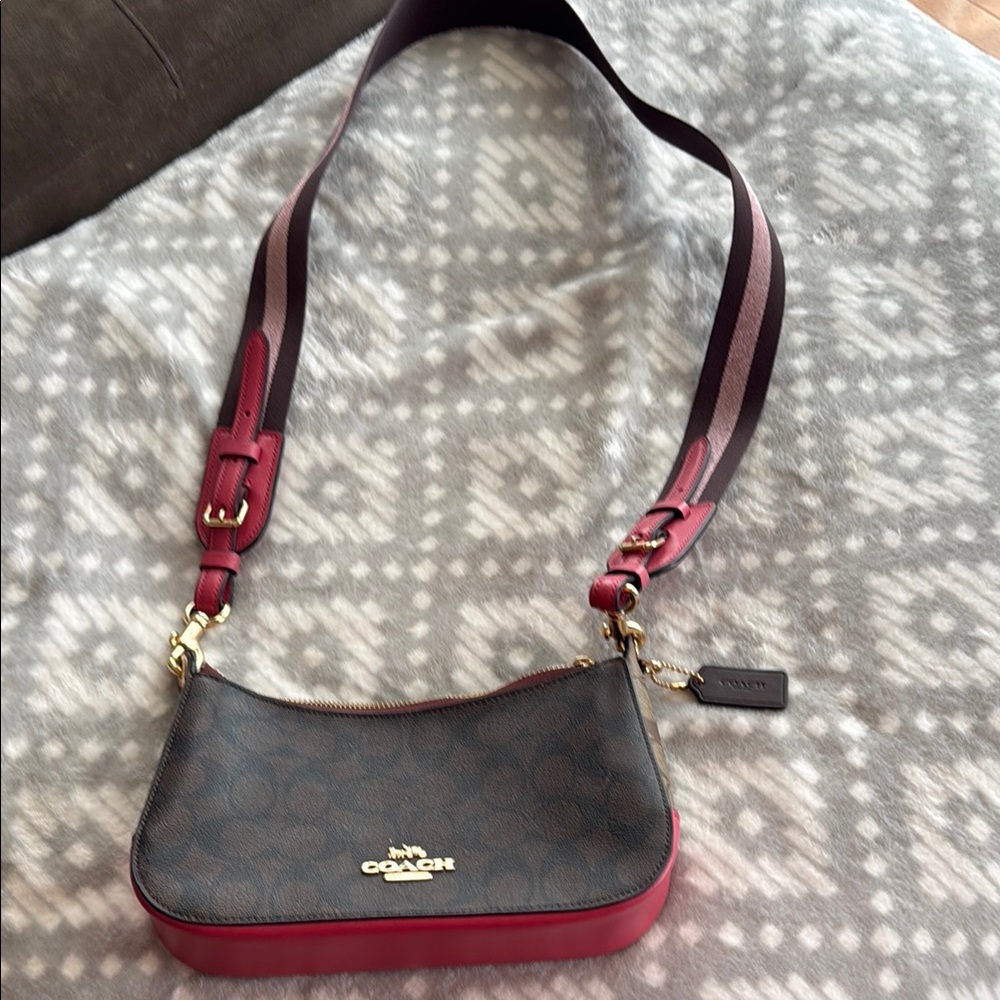 Coach Brown and Burgundy Shoulder Bag